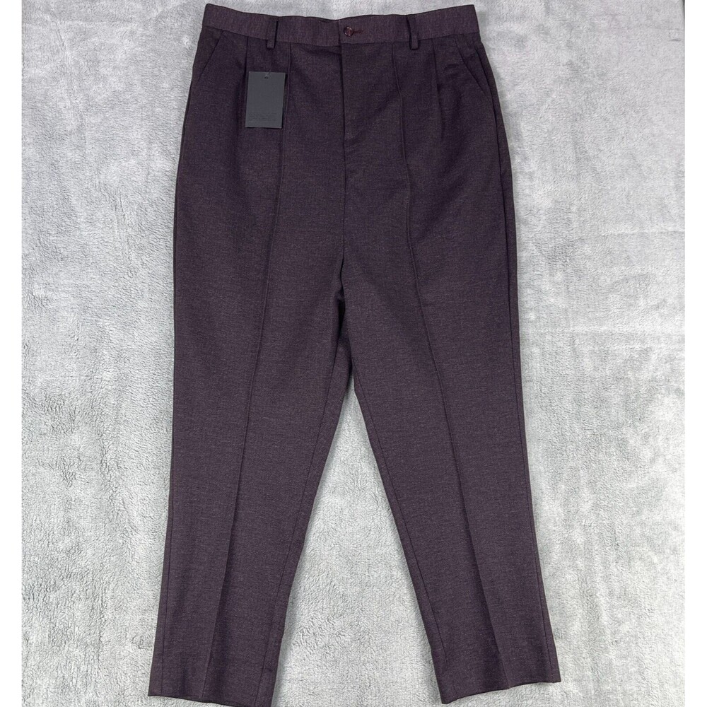 ASOS Dress Pants Men Burgundy Tapered Fit Pleated Front Seam Detail